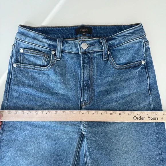 Quince Bella Jeans Womens 27 High Rise Relaxed Straight Stretch Denim Atlantic - Picture 9 of 12